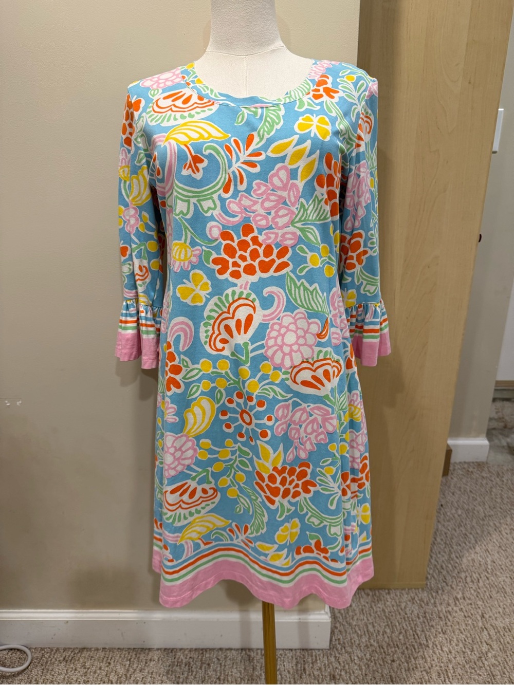 Ultimate Vacation or Beach Dress: Fun Colors Mini Dress with Pink Yellow Accents